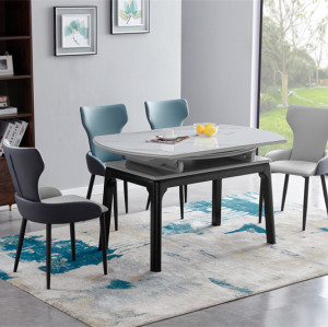 Extendable Round Dining Table Modern Design Rock Beam Top Table
