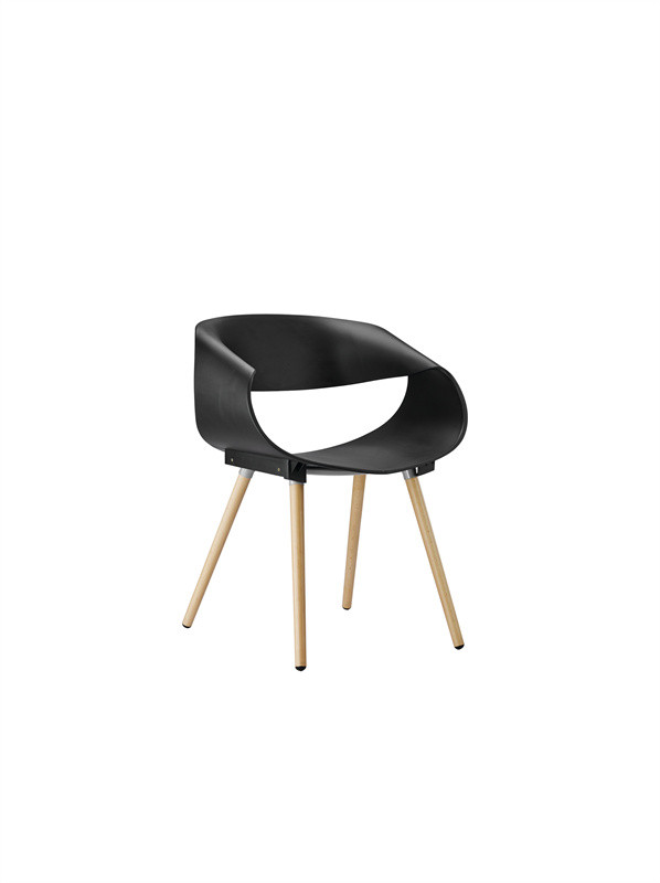 plastic chair with wooden leg 