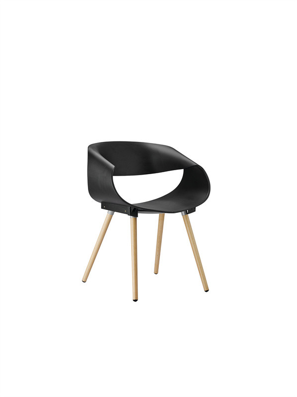plastic chair with wooden leg