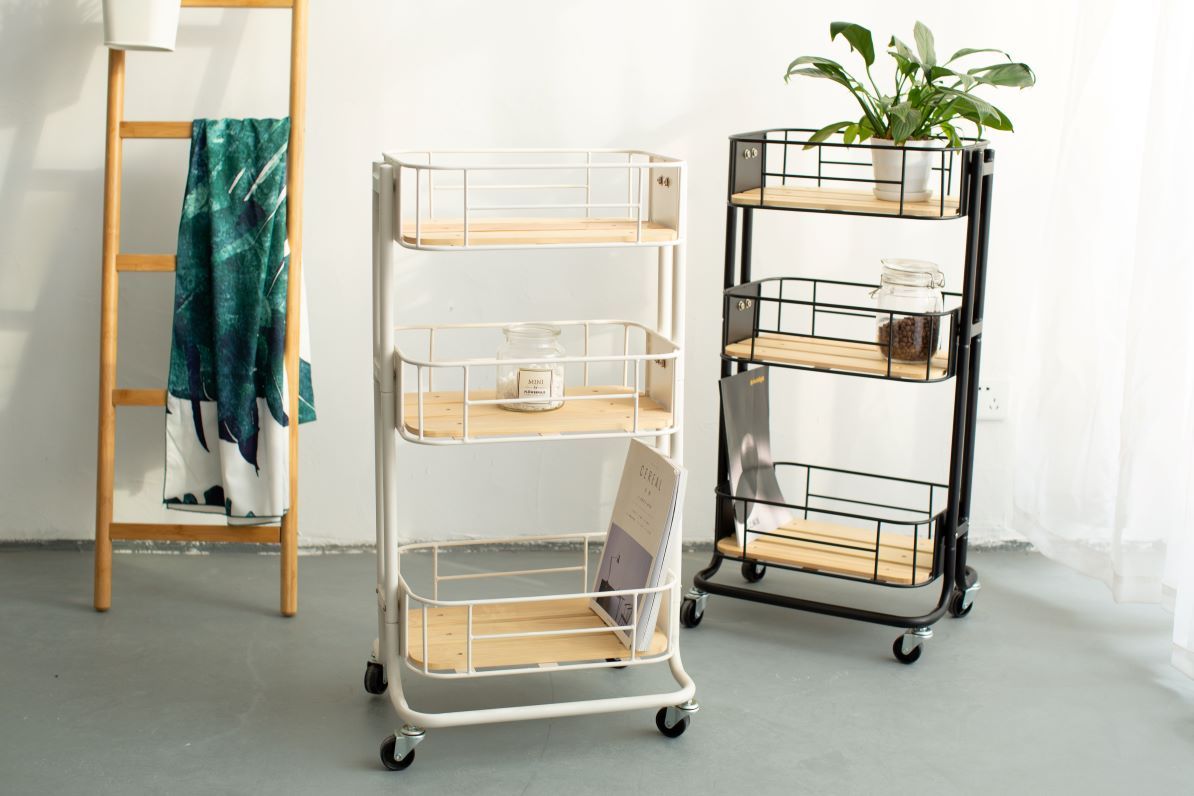 Metal wood storage trolley 