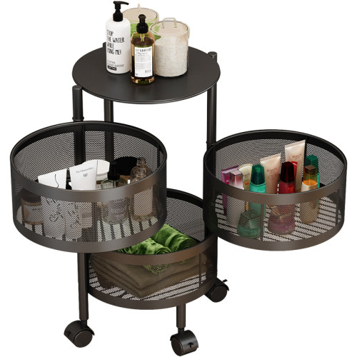 Multi-Layer Metal Strong Rolling Trolley Cart Rotating Storage Rack Round Baskets Rack