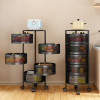 Multi-Layer Metal Strong Rolling Trolley Cart Rotating Storage Rack Round Baskets Rack