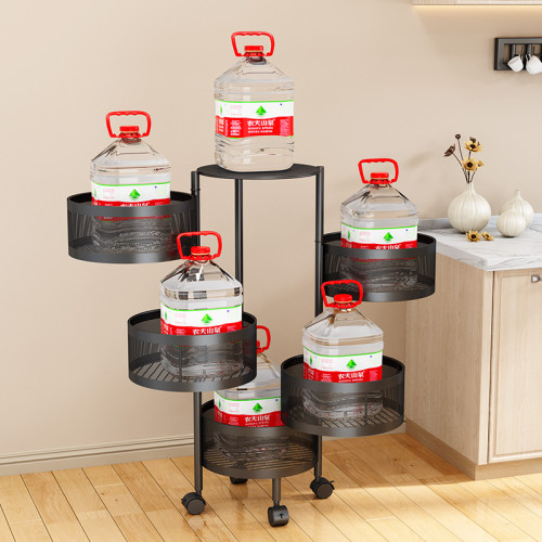 Multi-Layer Metal Strong Rolling Trolley Cart Rotating Storage Rack Round Baskets Rack