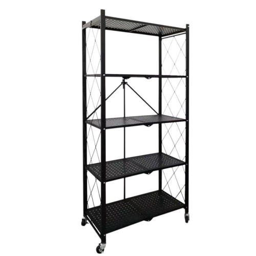 Foldable Stainless Steel Kitchen Shelf Metal Storage Shelf Rack With Wheels