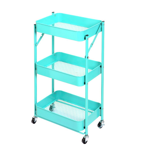 Foldable Metal Storage Rack Metal Folding Utility Kitchen Trolley Cart