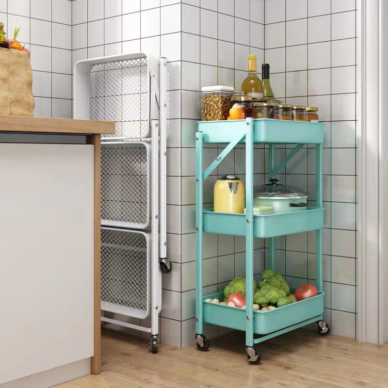 blue foldable  kitchen trolley 