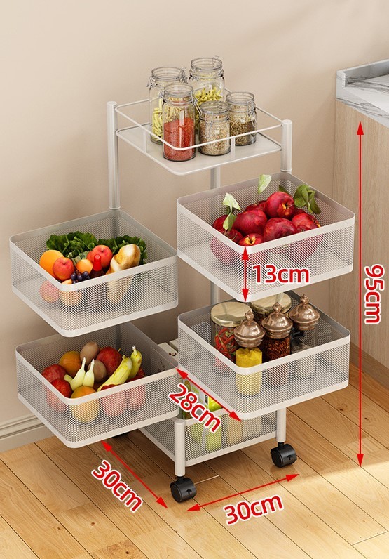 5-tier white rotating storage cart