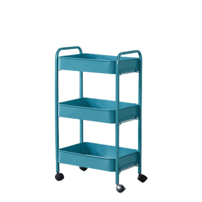 3-Tier Square Tube Shelf Metal Storage Trolley Rolling Carts