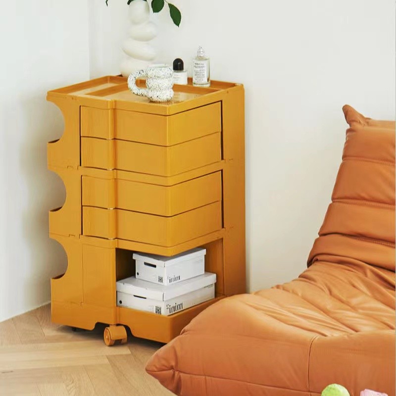 orange plastic storage trolley 