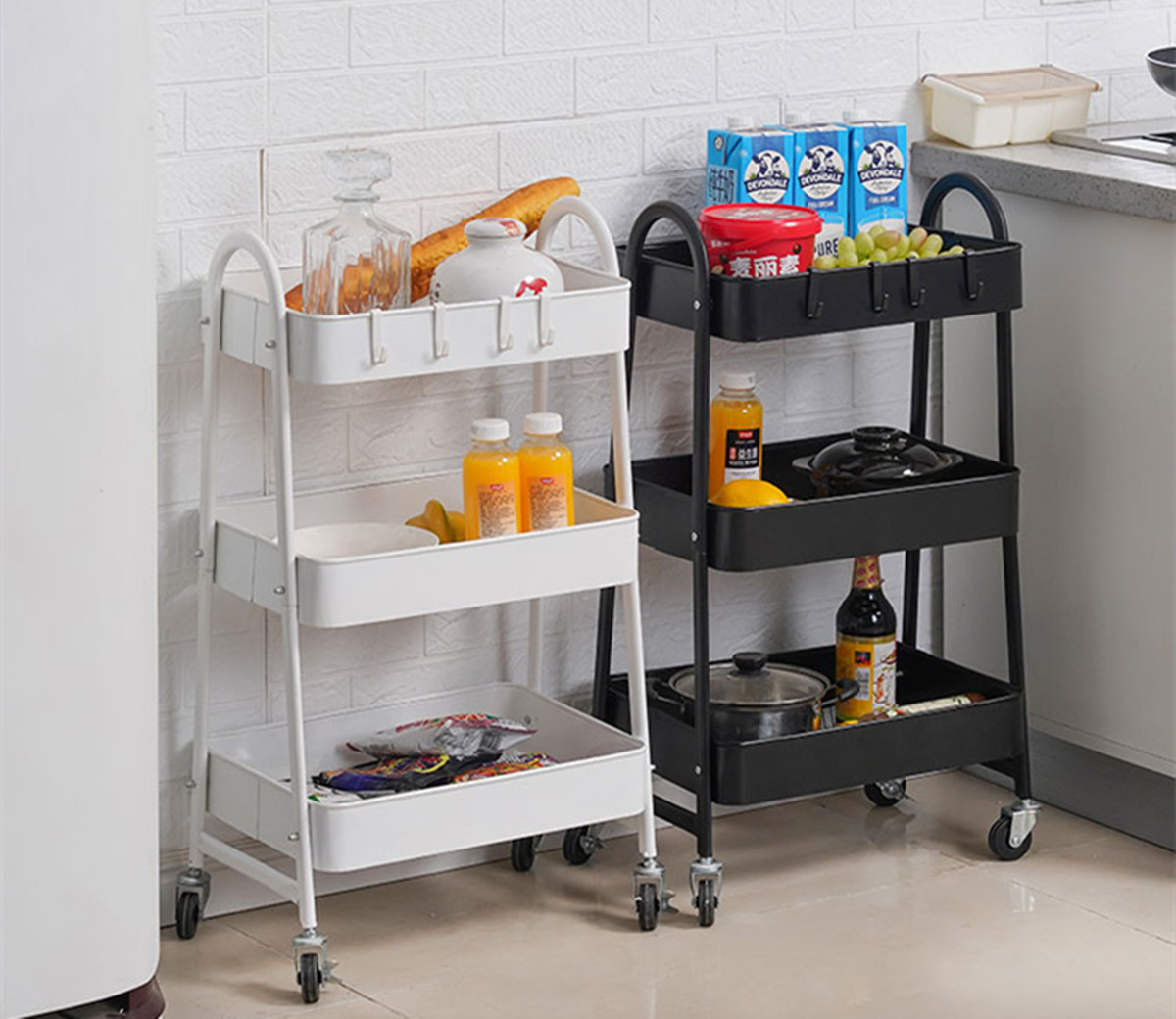 white and black kitchen trolley