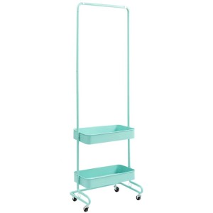 Rolling Clothing Storage Rack 2-tiers Metal Coat Hanger Stand Supplier