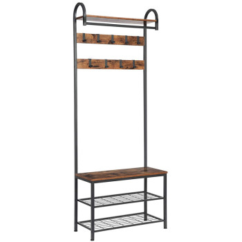 Coat Rack Clothes Hanging Shelf Entryway Hall Tree with Shoe Bench