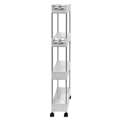 Wholesale Plastic Rolling Slim Trolley Slim 4-Tier Rolling Storage Cart with Wheels