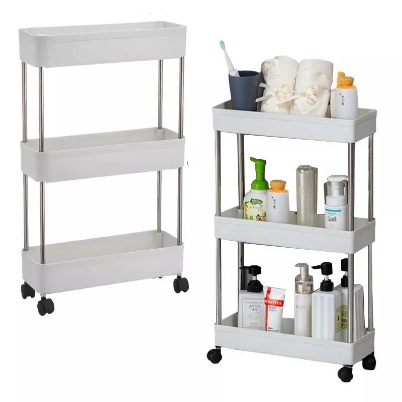 white and beige storage trolley 