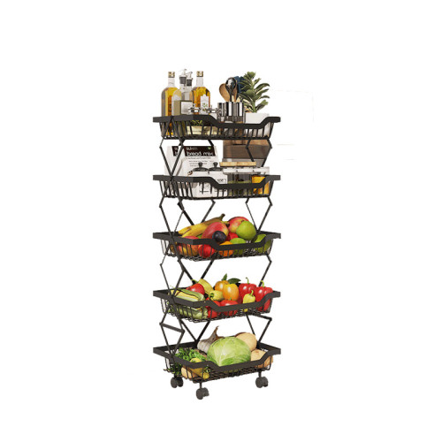 Wholesale Fruits Rolling Cart Kitchen Multi-layers Folding Trolley Storage Display Rack