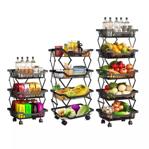 Wholesale Fruits Rolling Cart Kitchen Multi-layers Folding Trolley Storage Display Rack