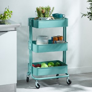 Storage Trolley Cart 3 Tier Rolling Cart Mobile Kitchen Cart without Handle for Home Used