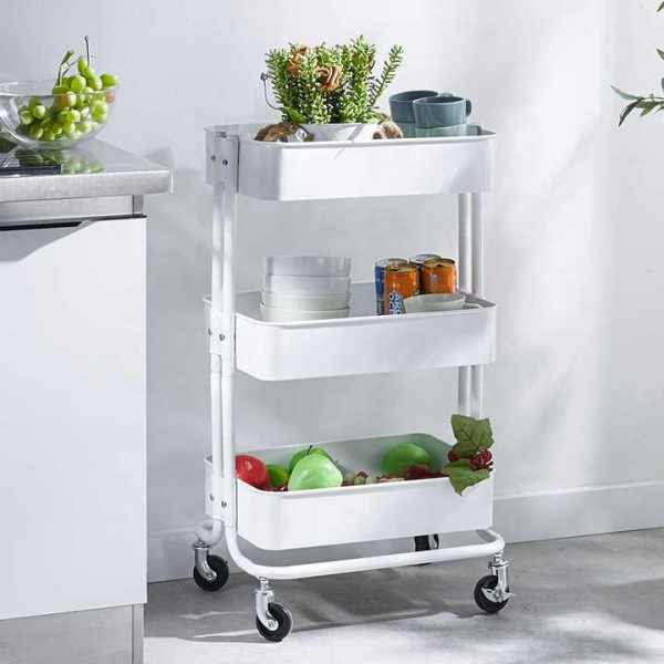 Storage Trolley Cart 3-Tier Mobile Kitchen Cart without Handle for Home Used