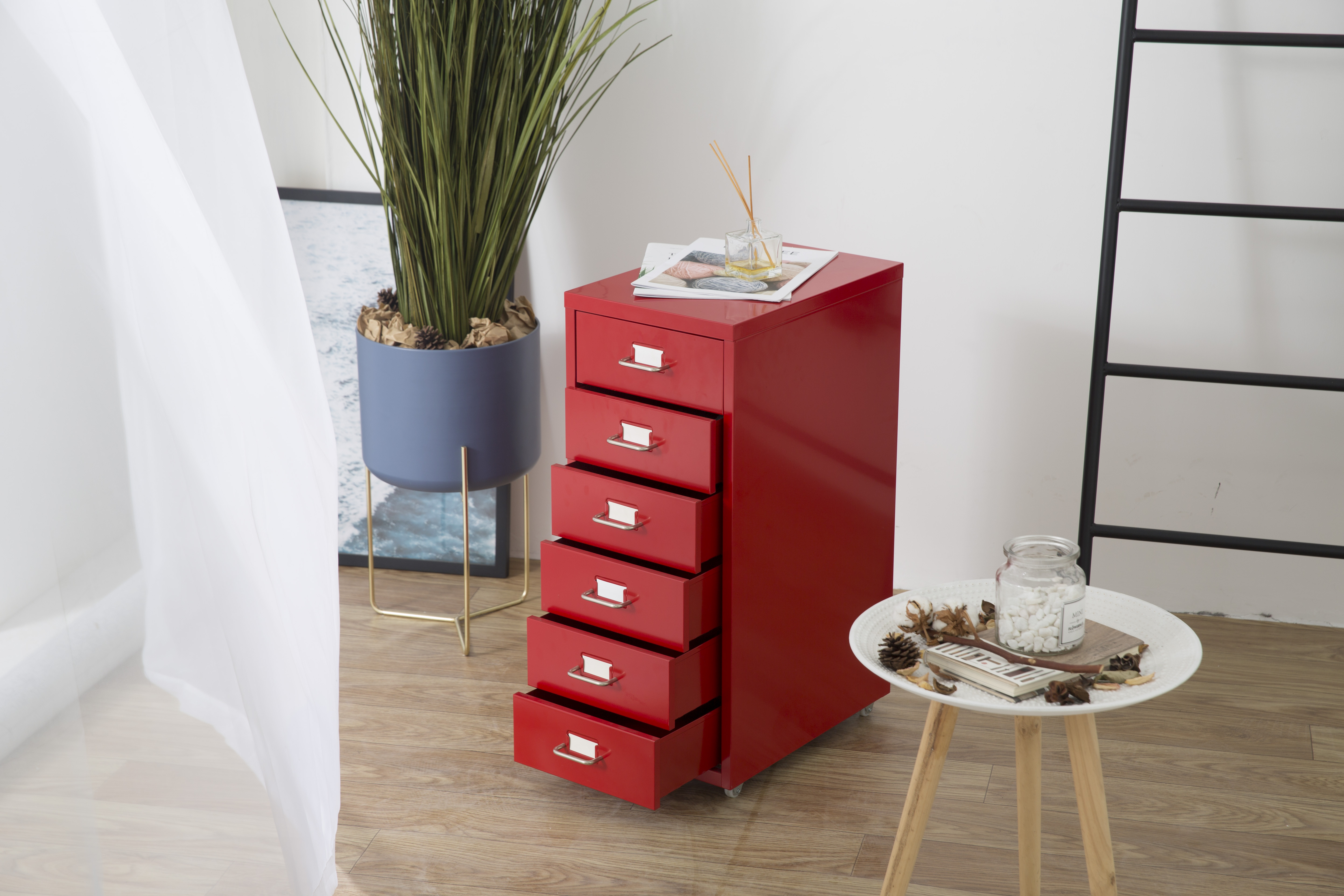 Red Metal File Drawer Cabinet