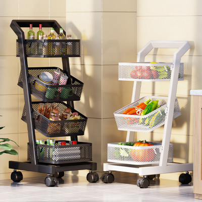 Metal Rolling Utility Cart Adjustable Kitchen Storage Cart with Removable Mesh Baskets Storage Trolley with Handle