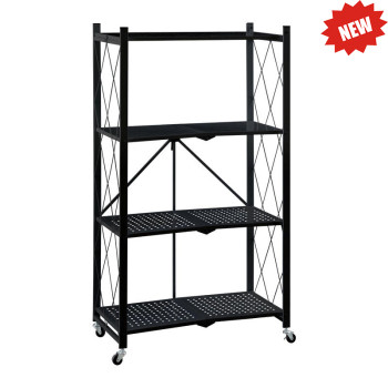 Foldable Stainless Steel Kitchen Shelf Metal Storage Shelf Rack With Wheels