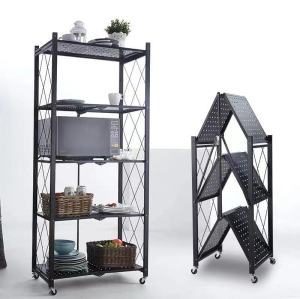 Foldable Stainless Steel Kitchen Shelf Metal Storage Shelf Rack With Wheels
