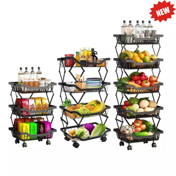 Wholesale Fruits Rolling Cart Kitchen Multi-layers Folding Trolley Storage Display Rack