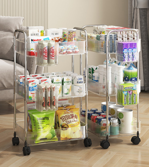 2/3/4 Tier Acrylic Rolling Utility Cart with Wheels Multi-Functional Storage Trolley Cart