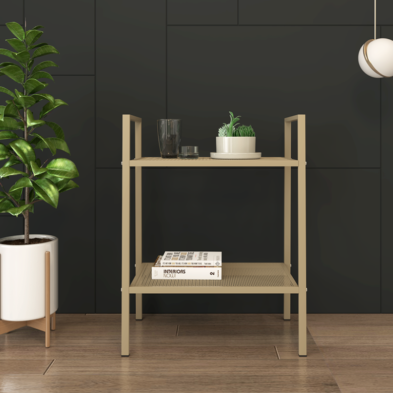 brown 2-tier storage shelf