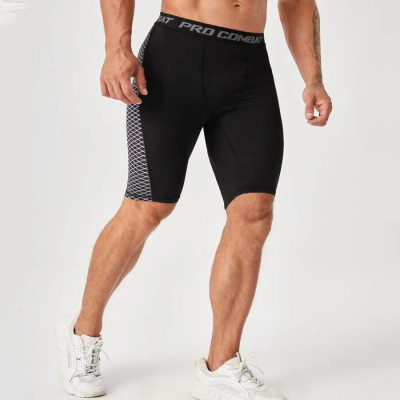 Wholesale Custom Men's Geometric Print Panel Letter Webbing Sports Leggings