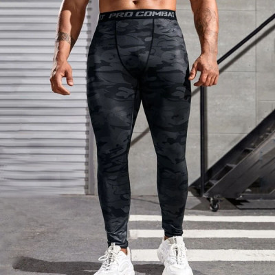 Customizable Men's camouflage print patchwork letter webbing sports leggings