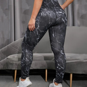 OEM Wholesale Plus Marble Print Wideband Waist Sports Leggings With Phone Pocket