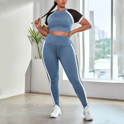 OEM Plus Four-way Stretch Mesh Insert Contrast Panel Topstitching Sports Set