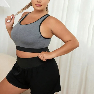 Wholesale OEM Plus Contrast Binding Racer Back Sports Bra Factory