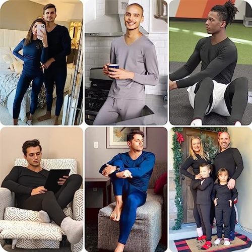 Customized Men's V-Neck Fleece Lined Thermal Underwear: Embrace the Cold with our Wholesale OEM Base Layer Set