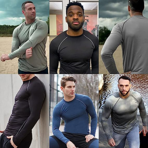 Men Long Sleeve Compression Shirt Cool DryBaselayer Athletic Workout Shirts for Running and Workout