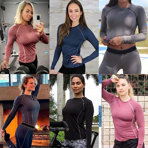 Custom Women's Compression Long Sleeve T-Shirt for Athletic Performance and Workout Tops