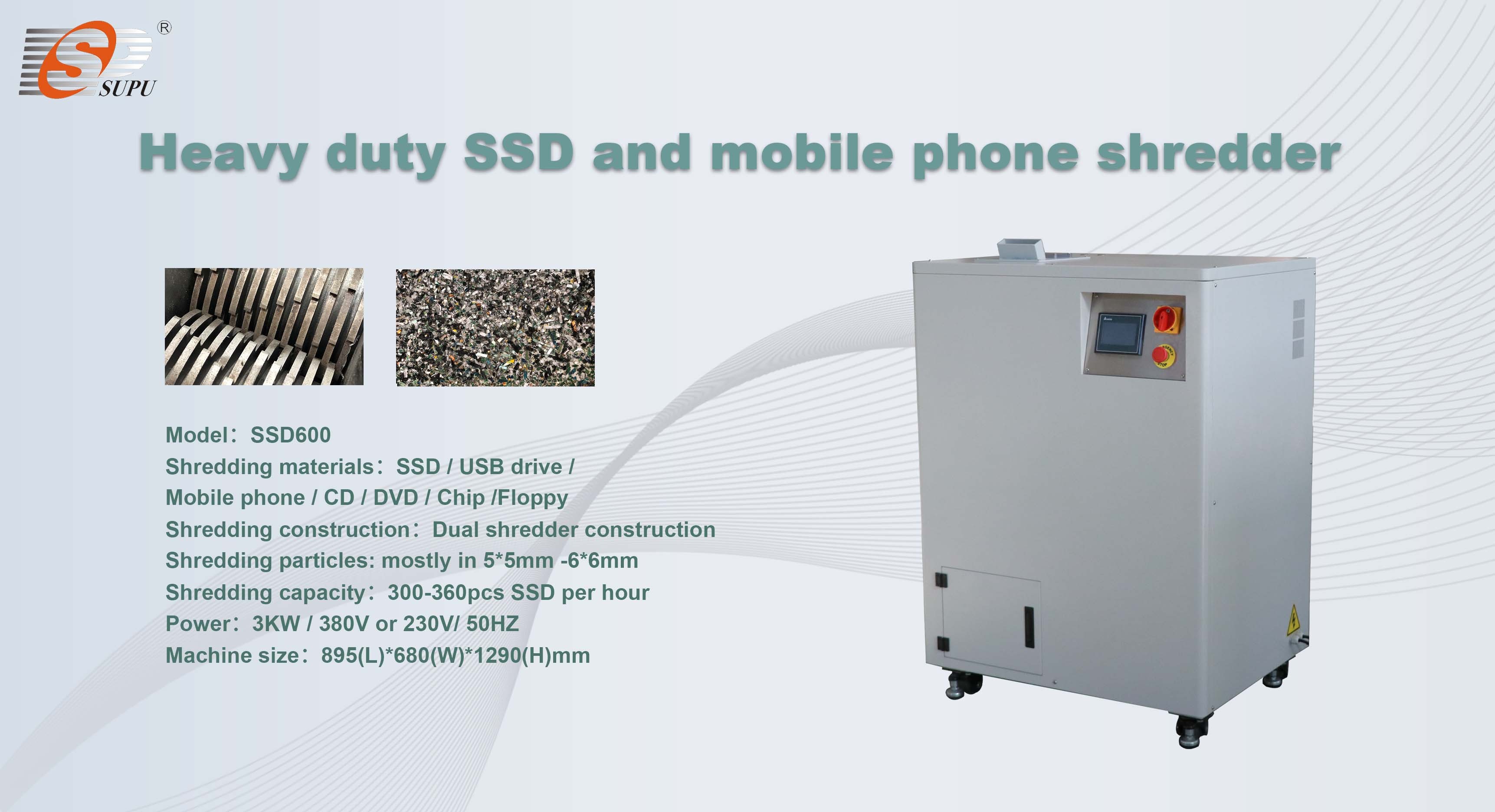 High-security Solid-state Drive Shredder, CD, Chip, Floppy Disk and Mobile Phone shredder with Controllable Performance