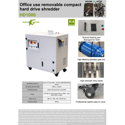 Gator Hd1000 Commercial Use Hard Drive Shredder Data Destruction It Service Shredder for Waste Recycling Company