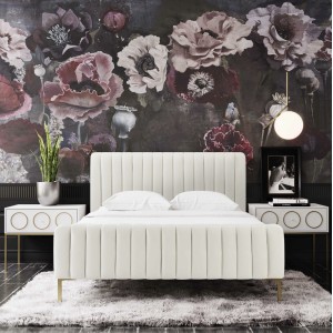 Cabecero de tela | Cama Angela color crema en tamaño queen| Cama tamaño queen | muebles de dormitorio