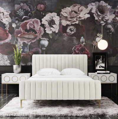 Tête de lit en tissu | Lit crème Angela dans Queen| Lit queen | Meubles de chambre