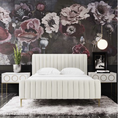 Fabric headboard | Angela Cream Bed in Queen| Queen bed | Bedroom furniture