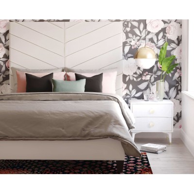 Camas a medida | Cama Javan de terciopelo color crema en tamaño Queen | Muebles de dormitorio | muebles mayorista