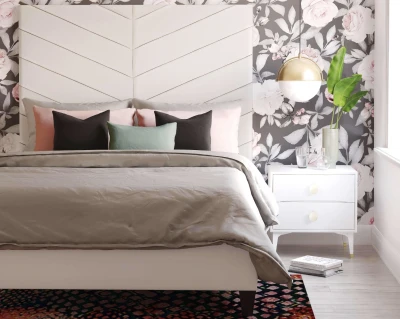 Lits sur mesure | Lit Javan en velours crème dans Queen | Meubles de chambre | Grossiste meuble