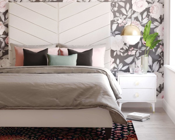 Camas a medida | Cama Javan de terciopelo color crema en tamaño Queen | Muebles de dormitorio | muebles mayorista
