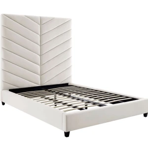 Lits sur mesure | Lit Javan en velours crème dans Queen | Meubles de chambre | Grossiste meuble