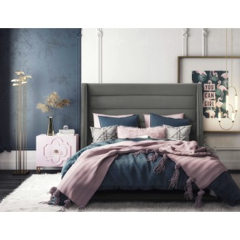 Custom beds|Koah Grey Velvet Bed in King | Bedroom furniture | wholesale furniture