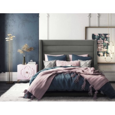 Camas personalizadas|Cama de terciopelo gris Koah en tamaño King | Muebles de dormitorio | muebles al por mayor