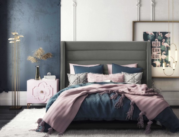 Кровати на заказ|Бархатная кровать Koah Grey размера King | Мебель для спальни | oптовый мебель