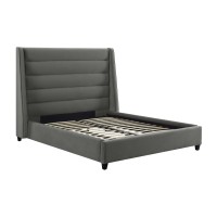 Camas personalizadas|Cama de terciopelo gris Koah en tamaño King | Muebles de dormitorio | muebles al por mayor